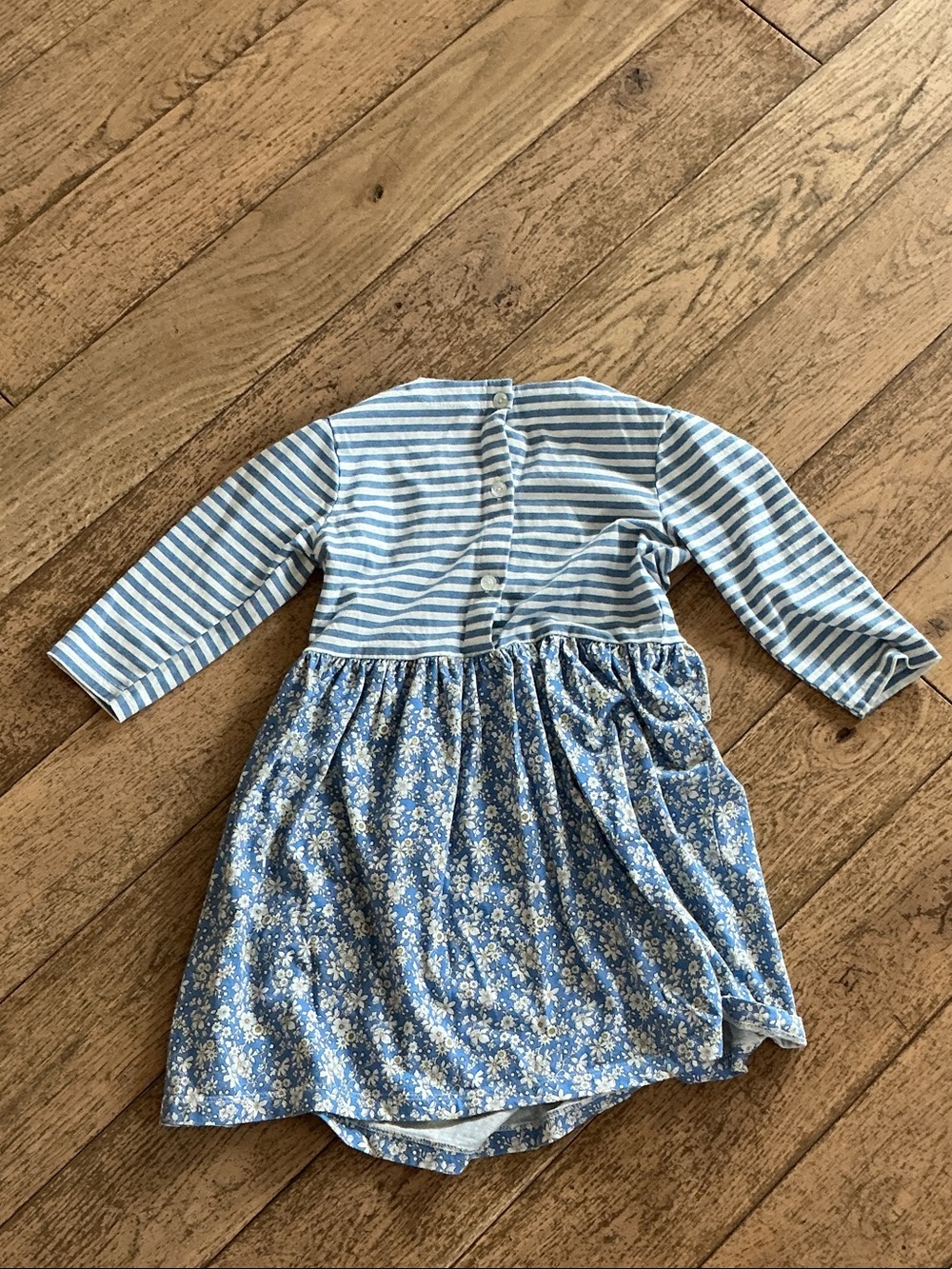 Girls Blue Striped Top with Floral Skirt Casual Dress